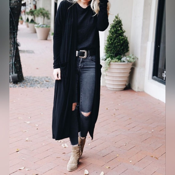 Max Studio long black open cardigan with waist tie XS - Picture 4 of 10